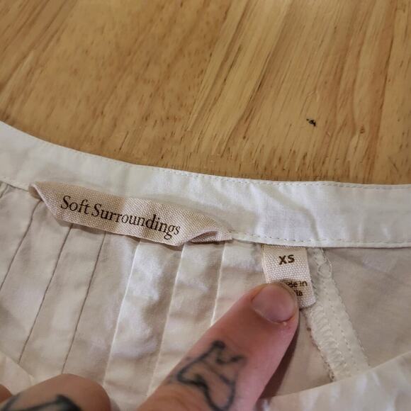 Soft Surroundings White Eyelet Cotton Blouse Pintuck Pleat 3/4" Sleeve XS - Picture 5 of 12